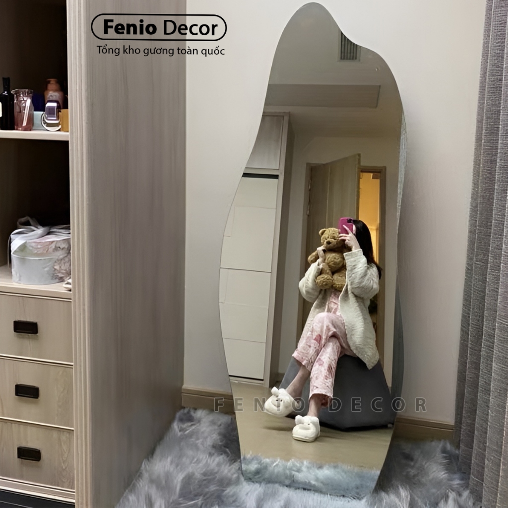 Ảnh Gương hình hạt đậu lượn sóng nghệ thuật FENIO Gương toàn thân có đèn led cảm ứng 4