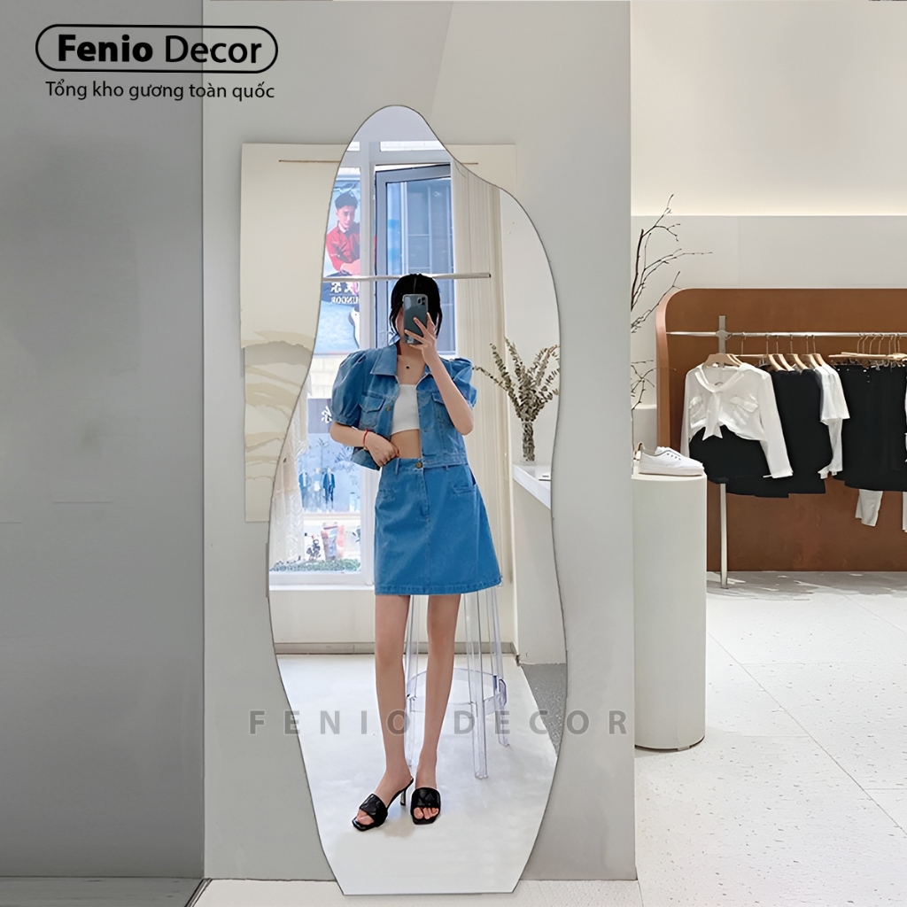 Ảnh Gương hình hạt đậu lượn sóng nghệ thuật FENIO Gương toàn thân có đèn led cảm ứng 3