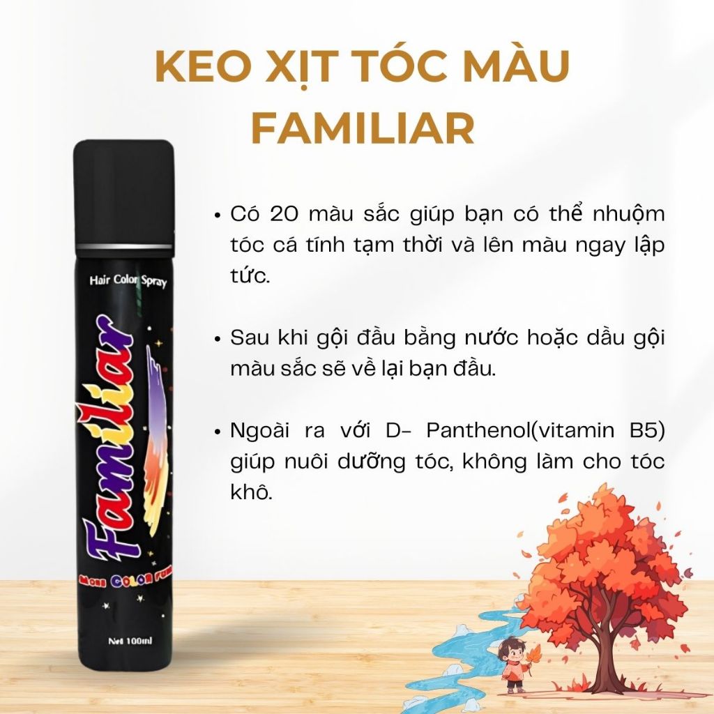 Keo xịt tóc màu tạm thời Familiar chai 80ml