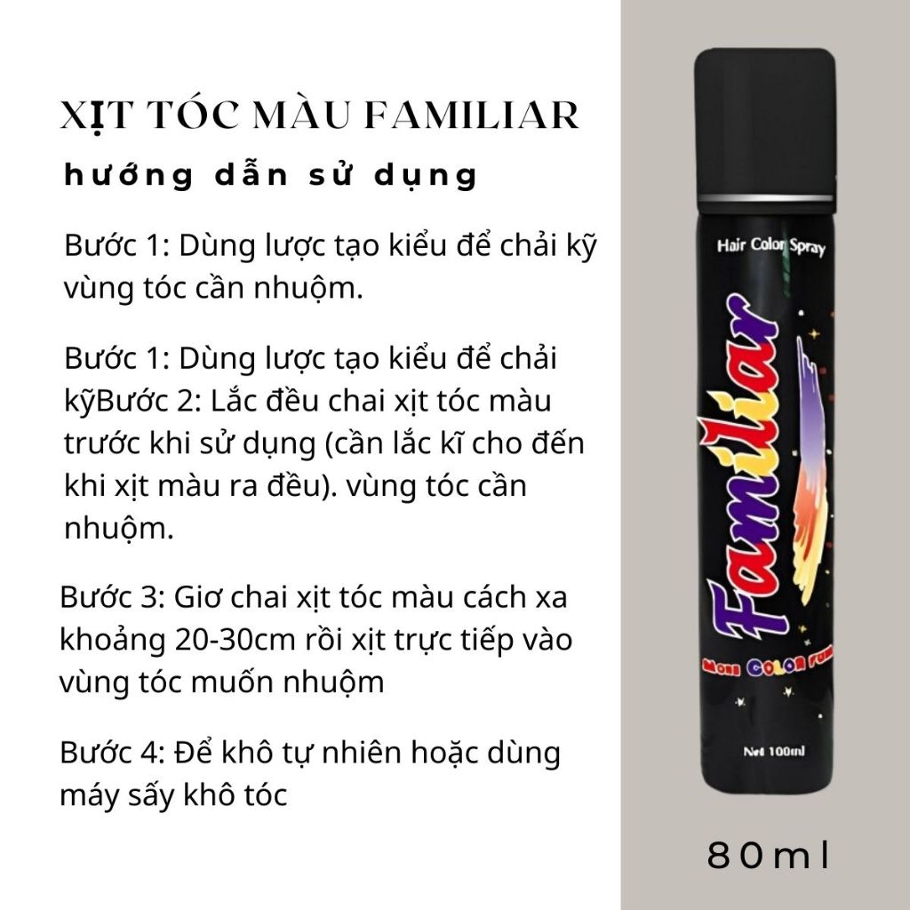 Keo xịt tóc màu tạm thời Familiar chai 80ml