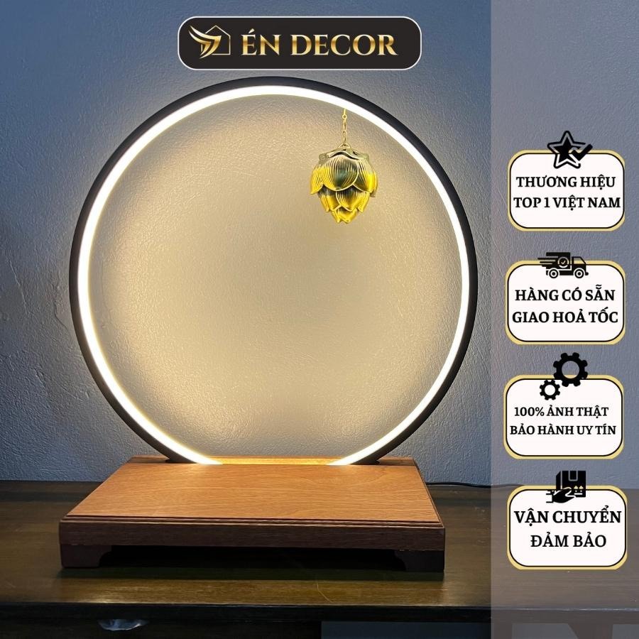 Kệ đèn led đặt tượng nhiều size ÉN DECOR kệ gỗ hào quang hình tròn chân ...
