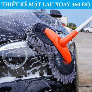 Chổi Rửa Xe Ô Tô Cán Dài VER 6 - Bàn Lau Xoay 360 Độ,Lông Mềm,Vệ Sinh Sạch Sẽ