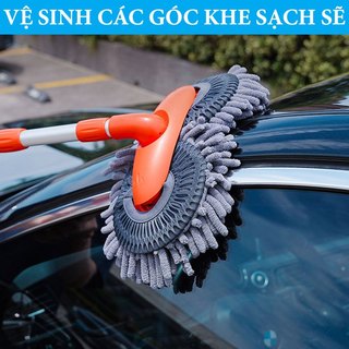 Chổi Rửa Xe Ô Tô Cán Dài VER 6 - Bàn Lau Xoay 360 Độ,Lông Mềm,Vệ Sinh Sạch Sẽ