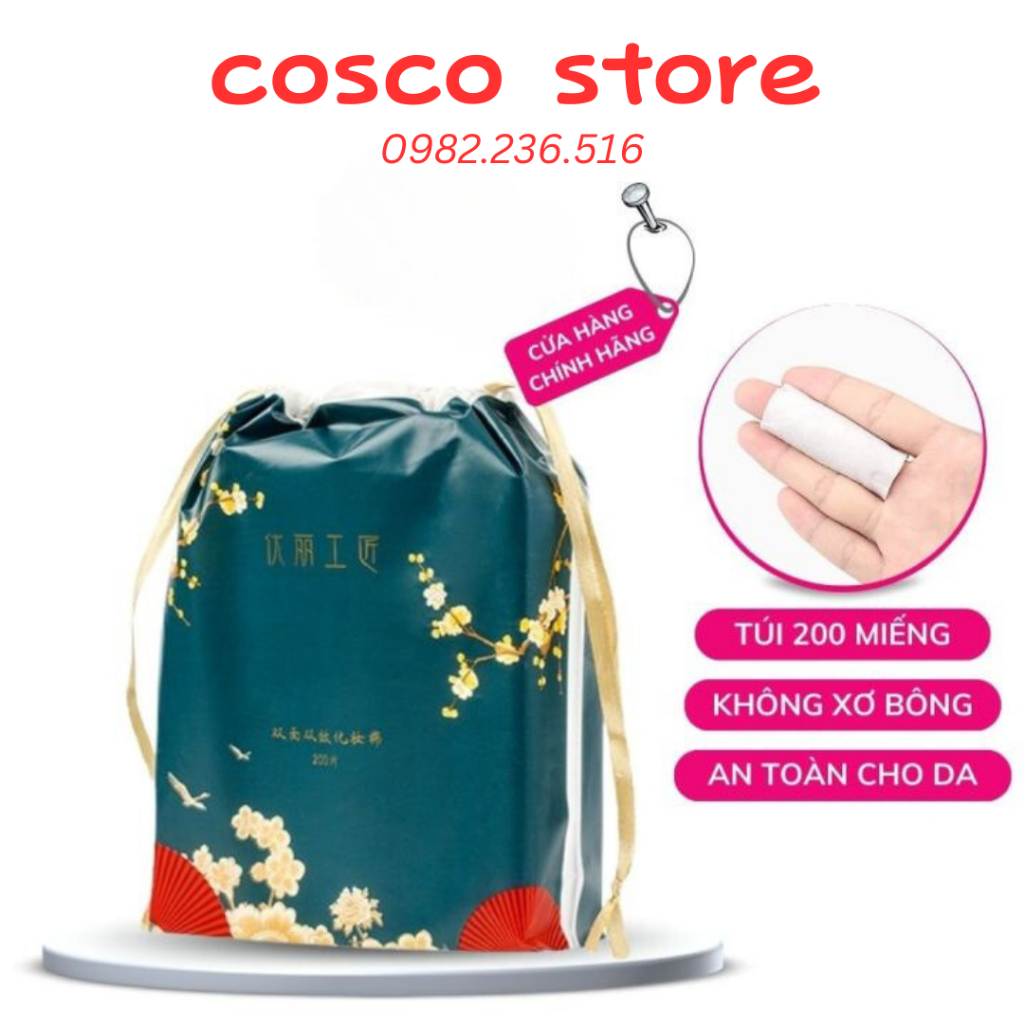 Bông tẩy trang You li - Uli cotton pads 3 lớp túi dây rút 200 miếng cao ...