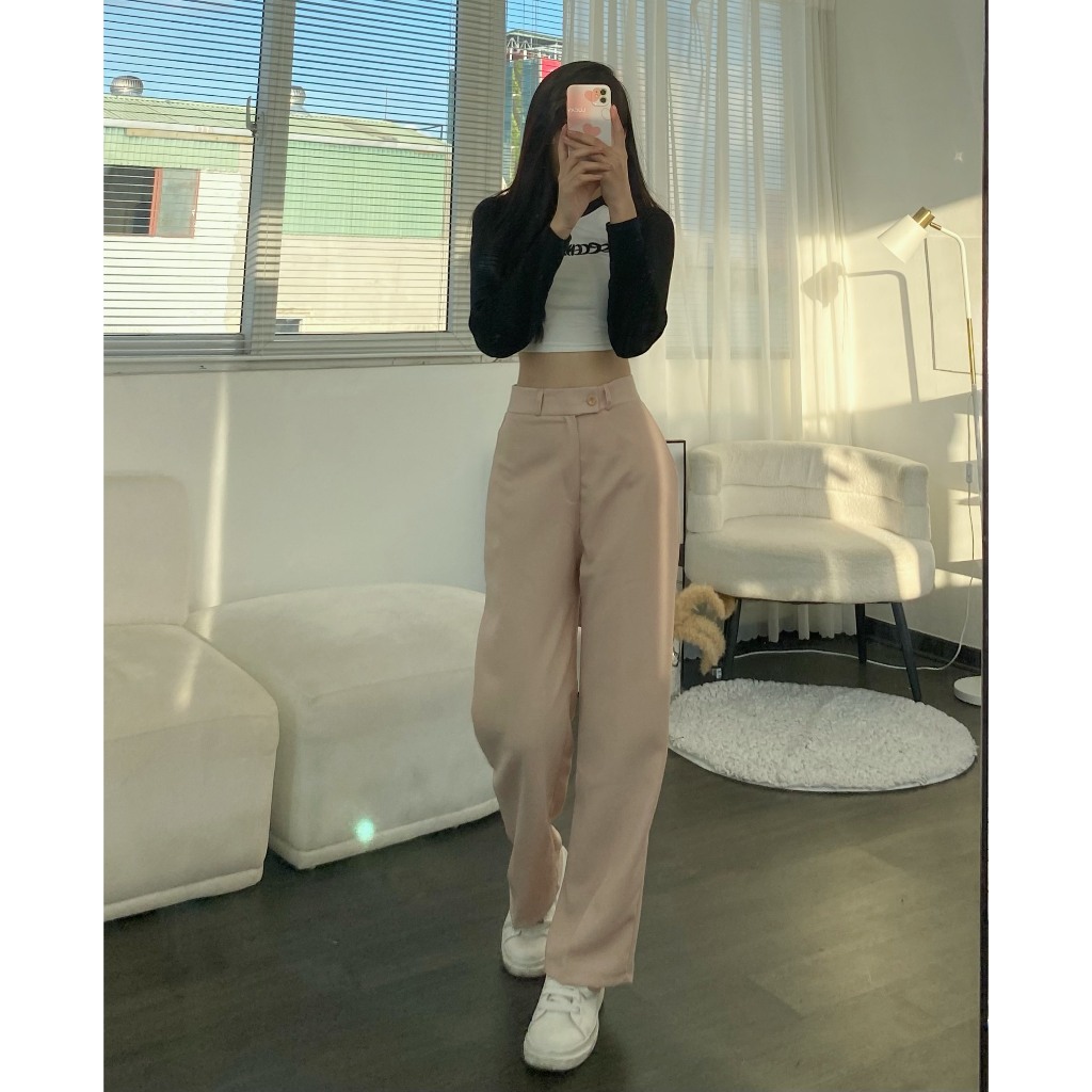 Ảnh Quần công sở nữ ống suông vải tuyết mưa dày đẹp, không nhăn, cạp nhỏ, siêu tôn dáng EMIX Quan09/P0K1 1