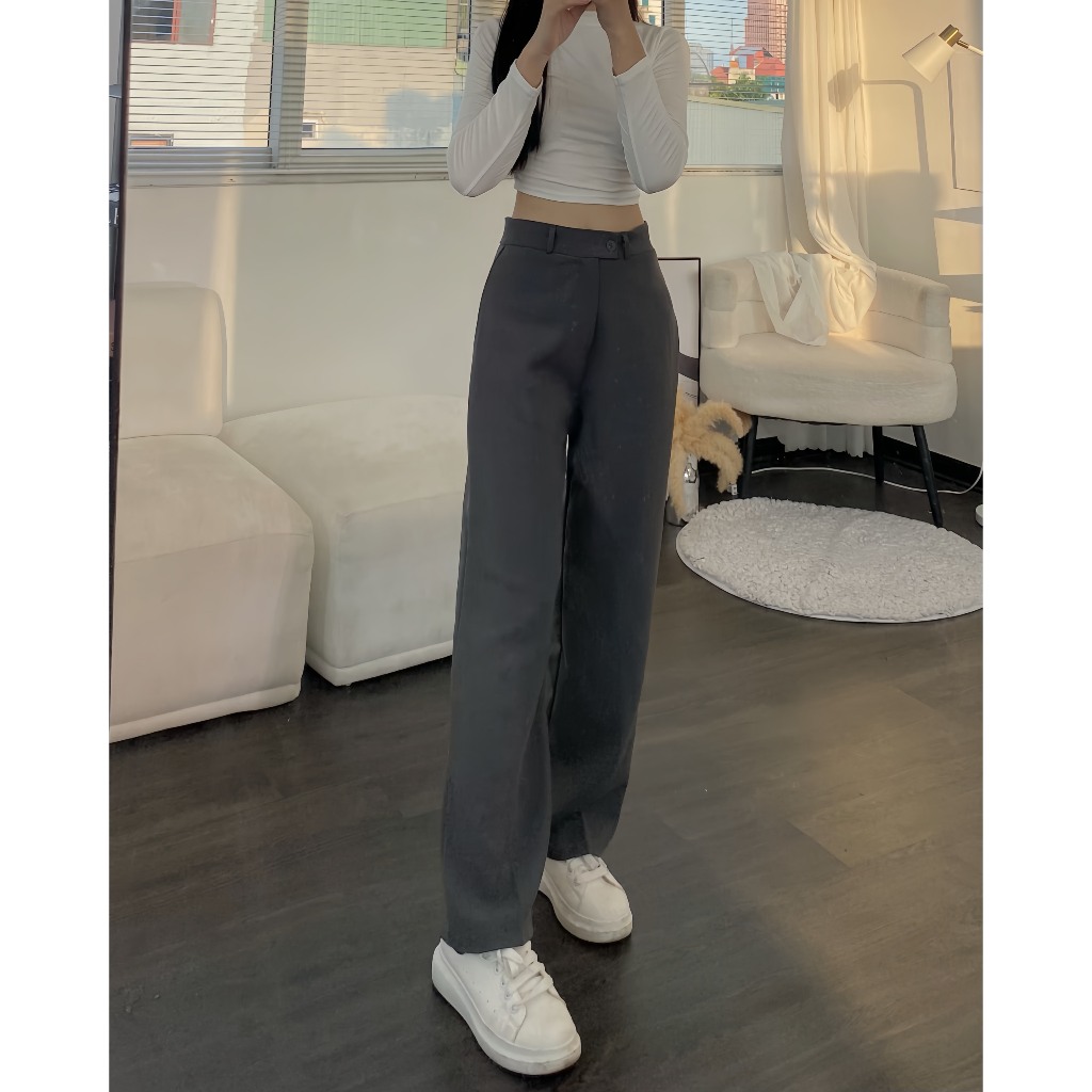 Ảnh Quần công sở nữ ống suông vải tuyết mưa dày đẹp, không nhăn, cạp nhỏ, siêu tôn dáng EMIX Quan09/P0K1 2