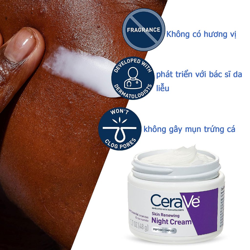 Serum sáng da mờ thâm Cerave Skin Renewing 10% Vitamin C 30ml+Kem Dưỡng Cerave Skin Renewing Night Cream 48g