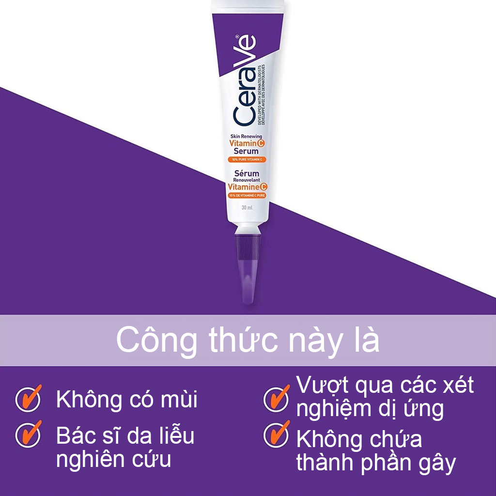 Serum sáng da mờ thâm Cerave Skin Renewing 10% Vitamin C 30ml+Kem Dưỡng Cerave Skin Renewing Night Cream 48g