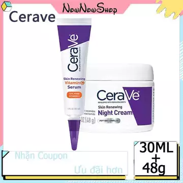 Serum sáng da mờ thâm Cerave Skin Renewing 10% Vitamin C 30ml+Kem Dưỡng Cerave Skin Renewing Night Cream 48g