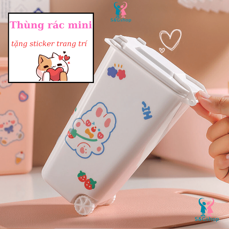 Thùng rác mini có nắp và bánh xe tiện dụng cho mẹ và bé - Tặng kèm ...