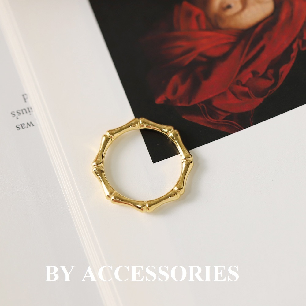 Nhẫn nam nữ unisex titan kiểu đoạn khúc tre nối vòng mạ vàng 18K không gỉ WR2334