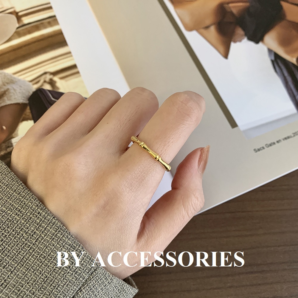 Nhẫn nam nữ unisex titan kiểu đoạn khúc tre nối vòng mạ vàng 18K không gỉ WR2334