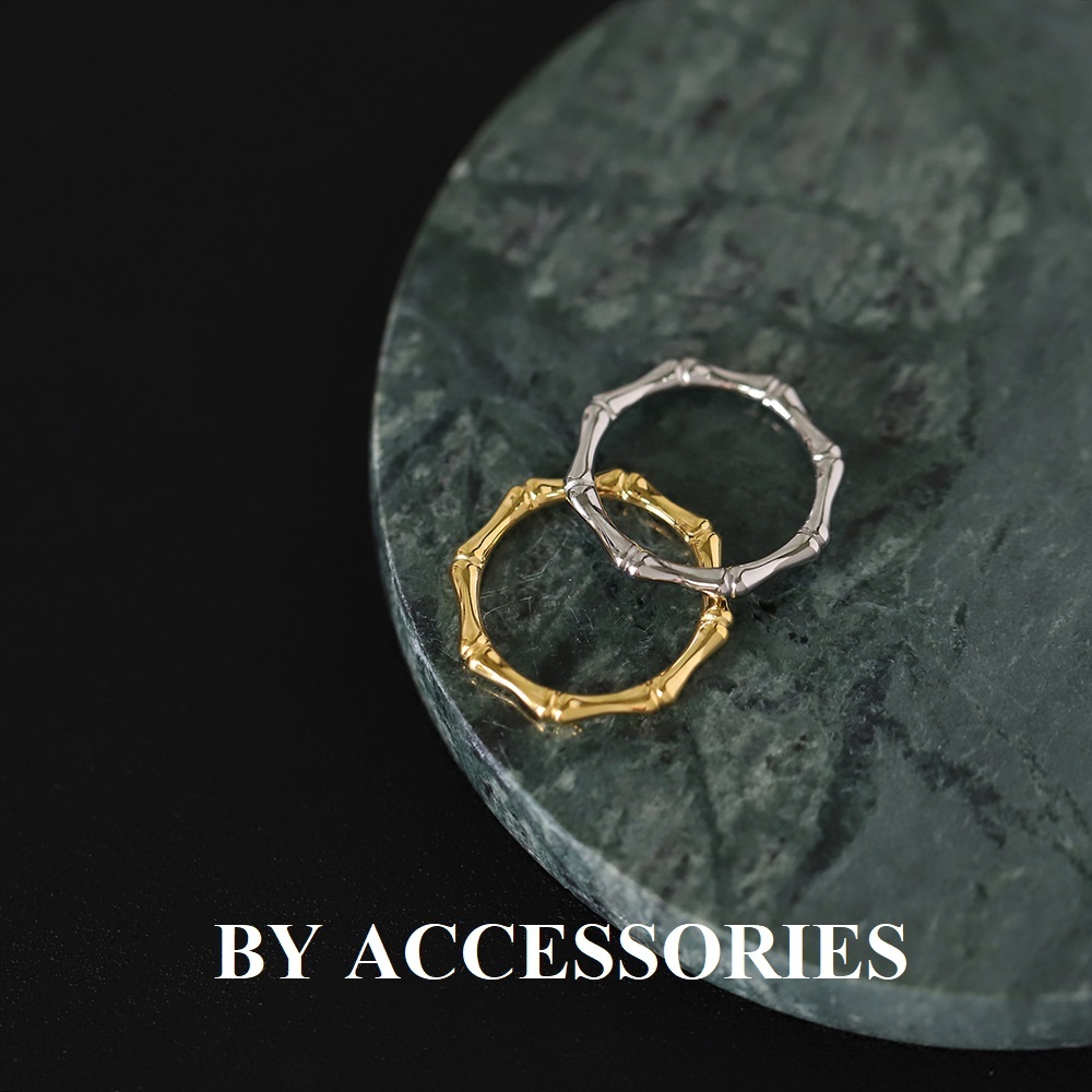 Nhẫn nam nữ unisex titan kiểu đoạn khúc tre nối vòng mạ vàng 18K không gỉ WR2334