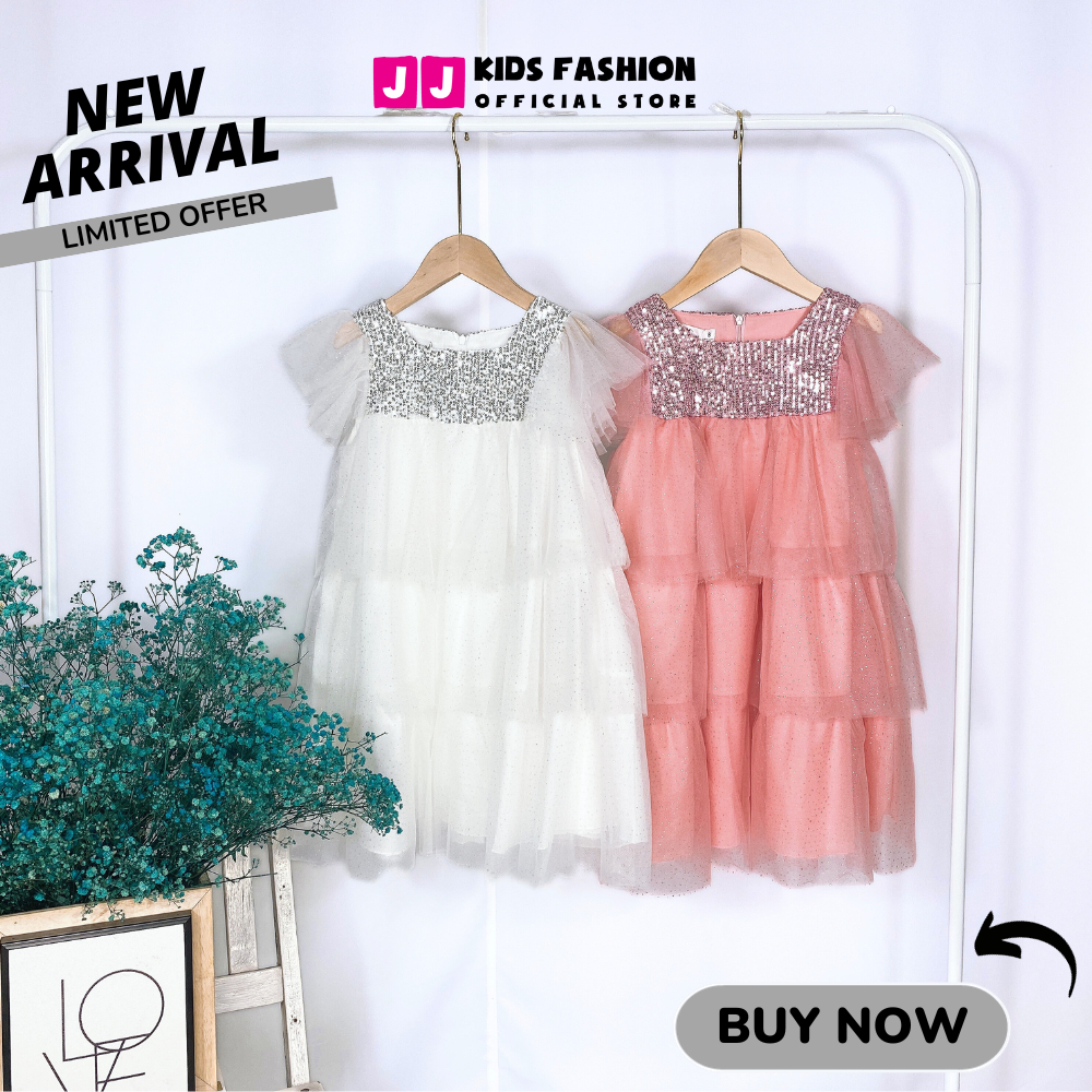Đầm cho bé gái, váy công chúa tay cánh tiên vải voan nhiều tầng đáng yêu - JJ Kids Fashion