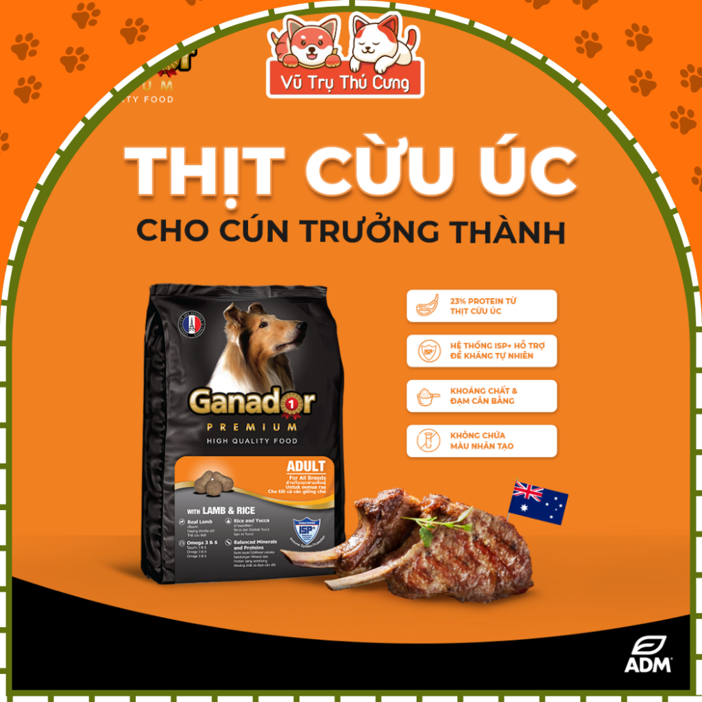 3Kg Tặng 400g -Hạt cho chó trưởng thành Ganador Adult Vị Cừu Gạo