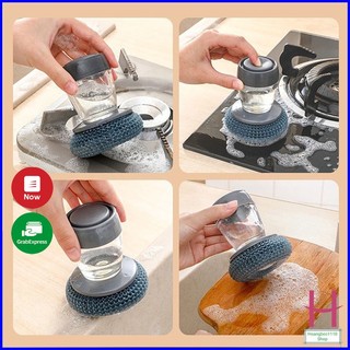 Dụng cụ cọ xoong nồi chén bát nhà bếp kèm bình đựng xà phòng tiện lợi thông minh { H }
