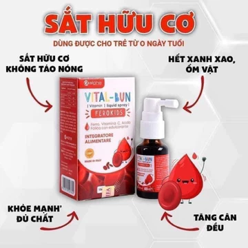 sắt xịt Vital -Bun dẻo kids bổ sung sắt cho trẻ sơ sinh và trẻ nhỏ . giảm tỉ lệ thiếu máu ở trẻ, trẻ chậm tăng cân