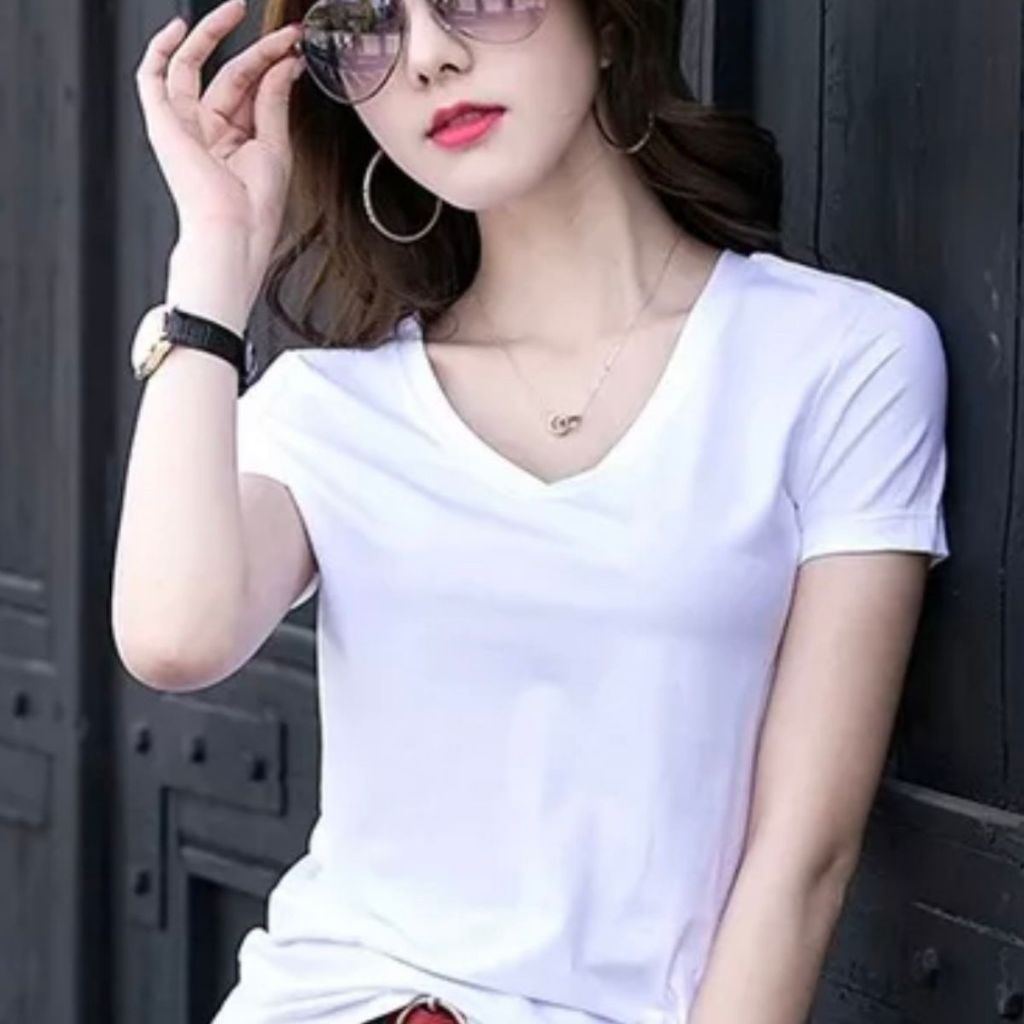 Áo Thun Nữ Cổ Tim Cổ Tròn Bigsize 45-90Kg ESHOP Áo Phông Nữ Tay Ngắn Thun Gân Dễ Thương Áo Thun Trơn AT68