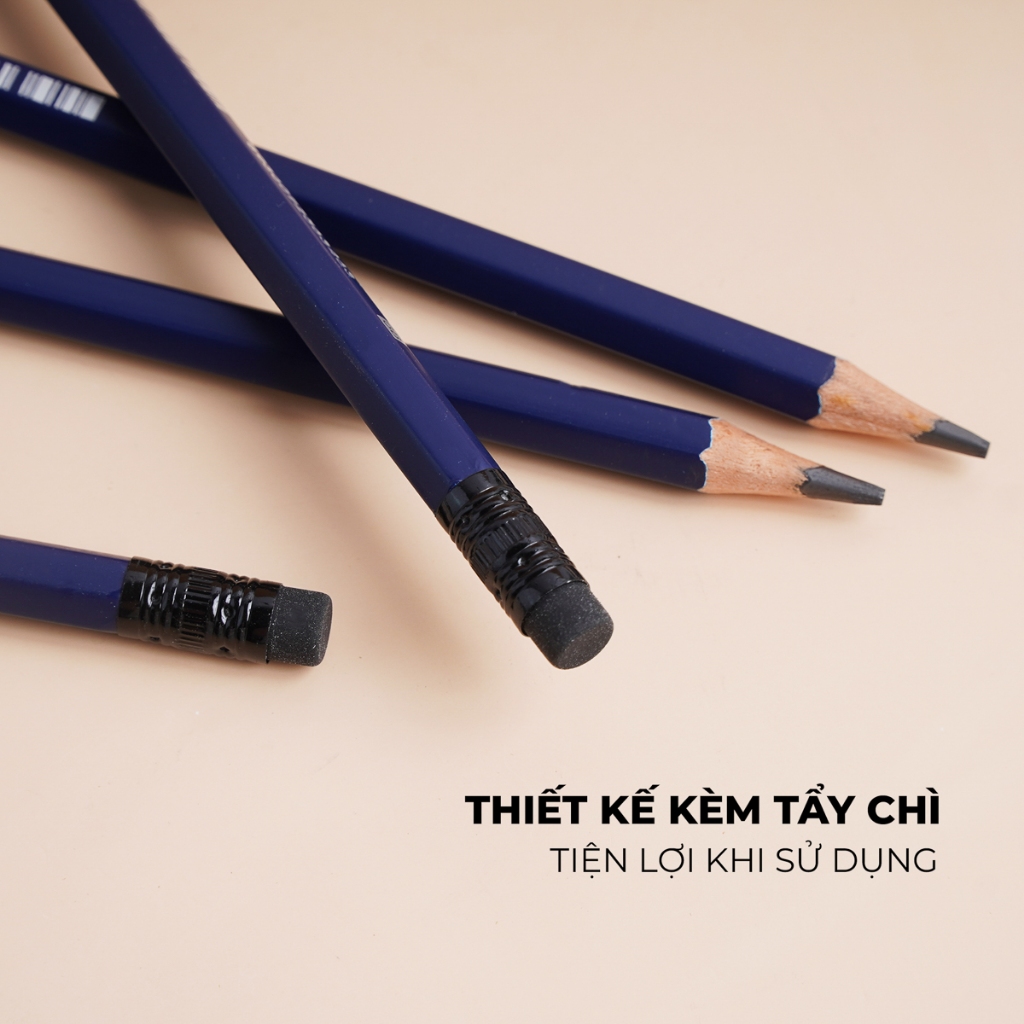 Hộp 12 Bút Chì Gỗ Có Tẩy 6B CLASSMATE Nét Bút Mịn Chì Mềm Êm Tay, Dùng Cho Bé Tập Viết CL-PC416