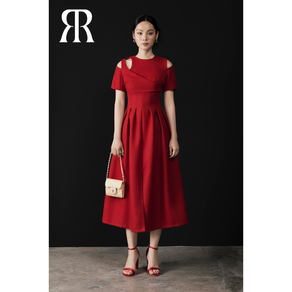 RẬP – Đầm Cổ Tròn Tay Khoét Vai Tùng Xoè Xếp Ly – GEM 04