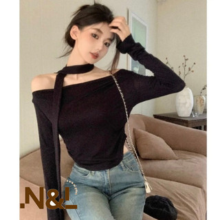 Áo lệch vai, Áo trễ vai có dây thắt nơ chất thun tăm co dãn 4 chiều, cực tôn dáng