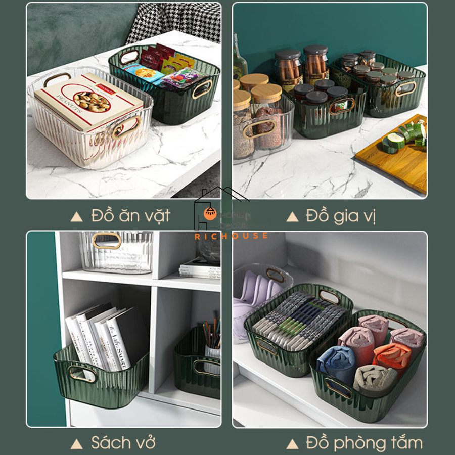 Khay Nhựa Trong Suốt Đựng Mỹ Phẩm Có Tay Cầm - Giỏ Đựng Đồ Bề Bàn, Dụng Cụ Trang Điểm Đa Năng