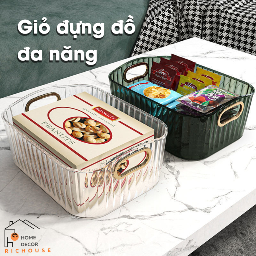 Khay Nhựa Trong Suốt Đựng Mỹ Phẩm Có Tay Cầm - Giỏ Đựng Đồ Bề Bàn, Dụng Cụ Trang Điểm Đa Năng