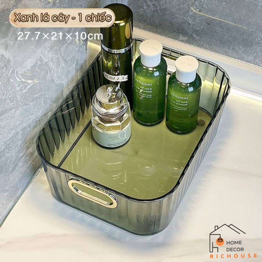 Khay Nhựa Trong Suốt Đựng Mỹ Phẩm Có Tay Cầm - Giỏ Đựng Đồ Bề Bàn, Dụng Cụ Trang Điểm Đa Năng