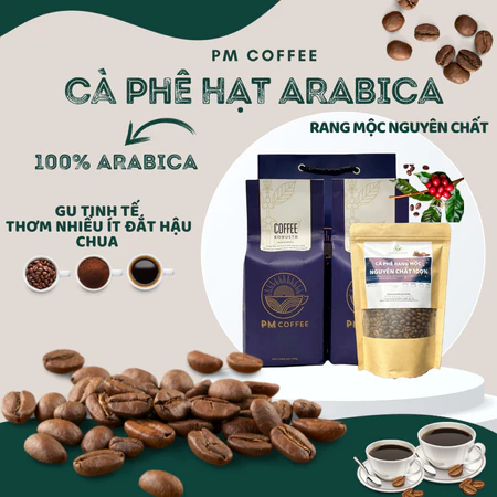 Cà phê hạt Arabica - Cà phê Hạt Cầu Đất, rang mộc nguyên chất - PM Coffee - 500Gr (Dạng Hạt)