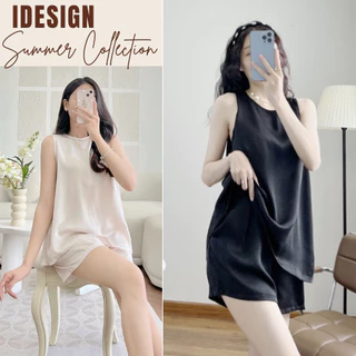 Bộ đồ ba lỗ sát nách lụa cao cấp, rộng rãi dùng để mặc nhà,đi chơi dễ thương, thoải mái B14