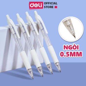 Bút chì kim bấm Deli ngòi 0.5mm màu trắng dễ thương cao cấp cải tiến có đầu tẩy cho học sinh văn phòng nhỏ gọn tiện lợi