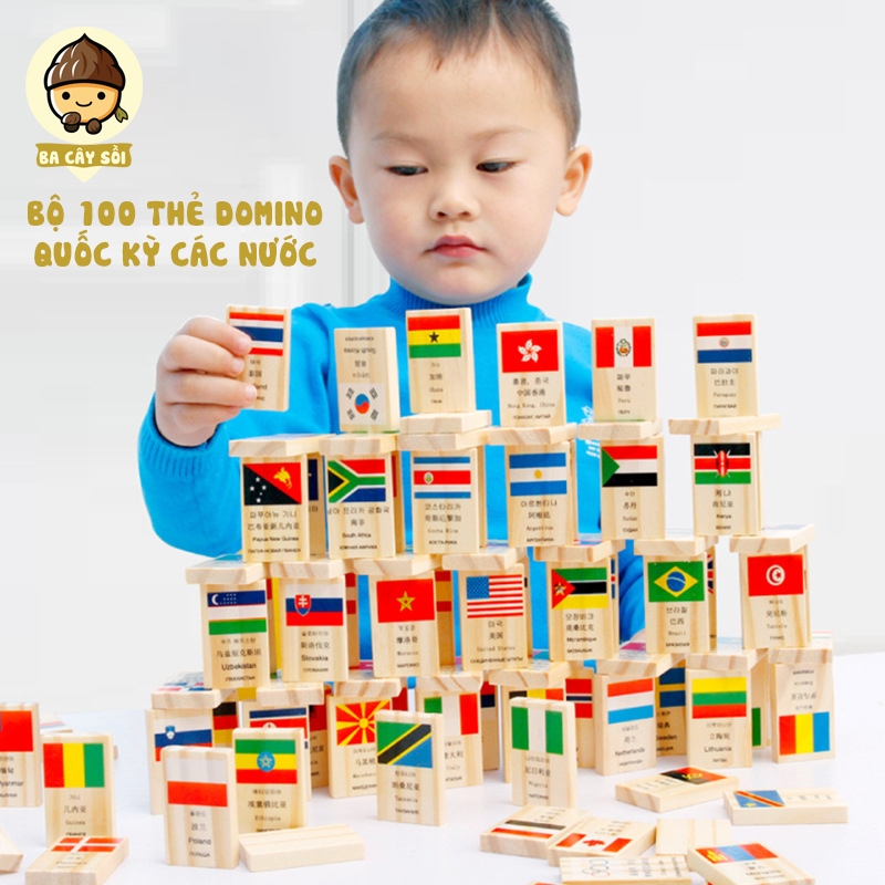Bộ 100 thẻ Domino quốc kỳ các quốc gia trên thế giới.