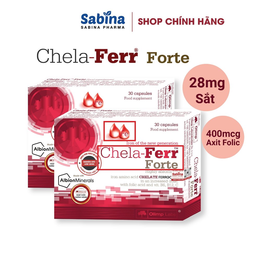 Ảnh 2H sắt Chela-Ferr® Forte (28mg)–Thực phẩm bảo vệ sức khoẻ dùng cho bà bầu, sau sinh và người thiếu máu.11,4g- Olimp Labs 1