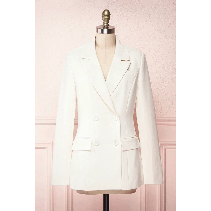 Set Áo blazer nữ & Quần [MAY THEO SỐ ĐO] - chất liệu cao cấp, 2 lớp, lót lụa mềm, màu trắng form ôm nhẹ