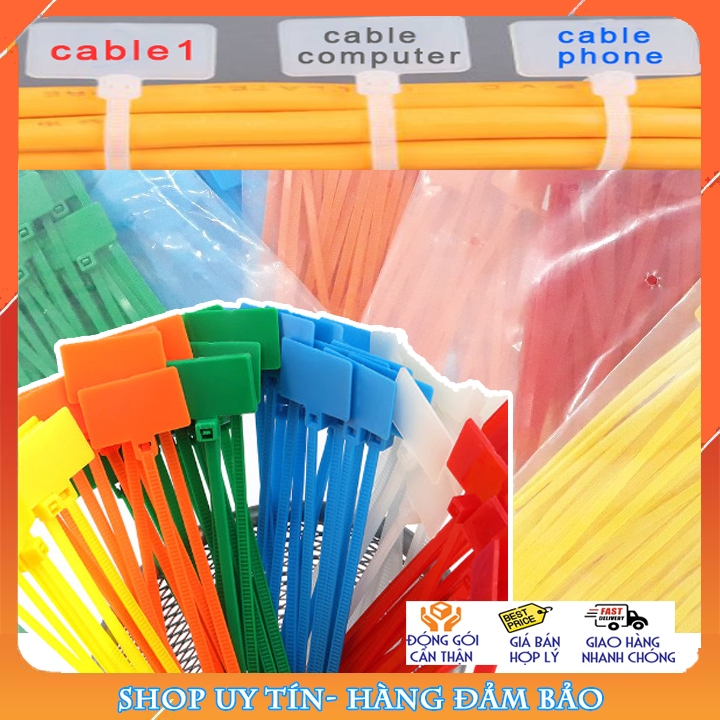 Dây rút nhựa có bảng ghi chú 4*150mm, 6 màu, túi 100 sợi, đánh dấu cáp ...