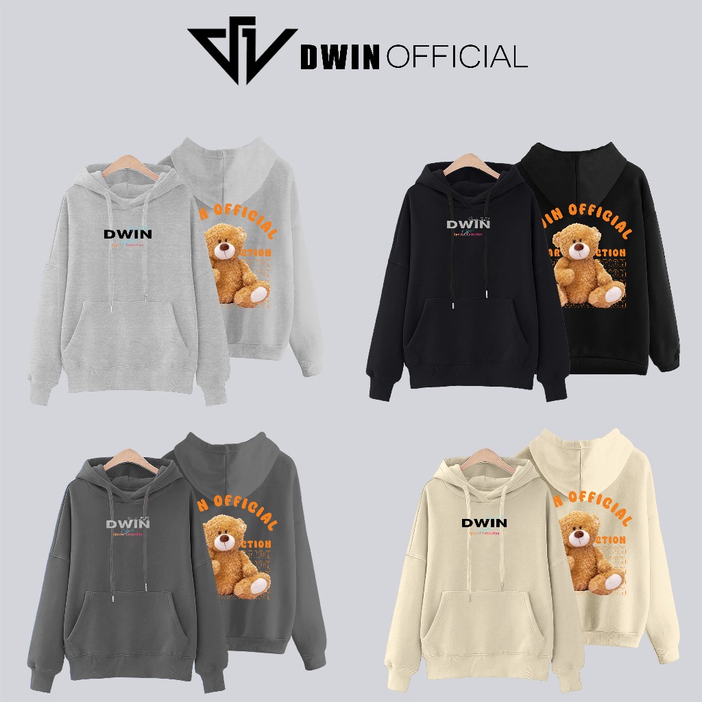 Áo Hoodie Bear nỉ Unisex DWIN basic Nam Nữ form rộng oversize local brand SP00062