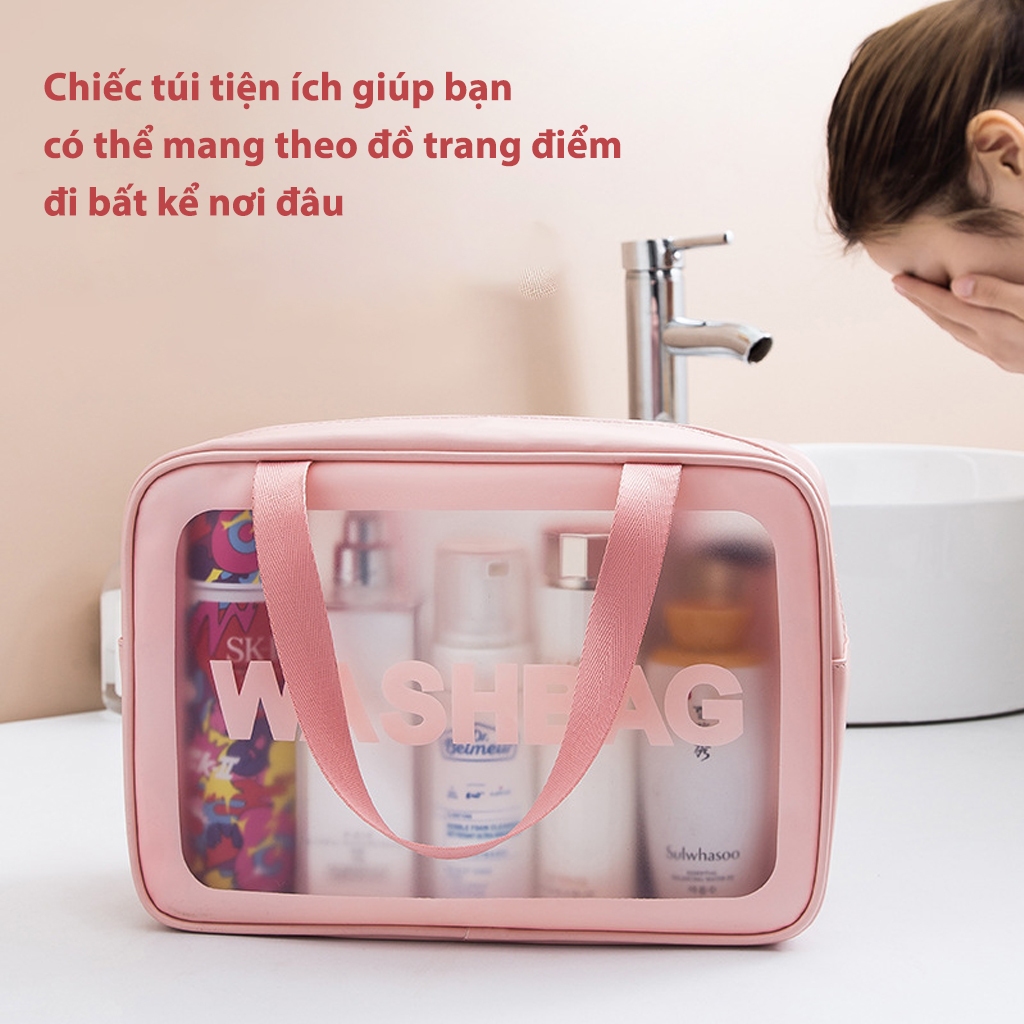 Túi Đựng Mỹ Phẩm Đồ Du Lịch Có Quai Xách Tiện Lợi, Túi Wasbag Da PU Đồ Trang Điểm Vải Chống Nước