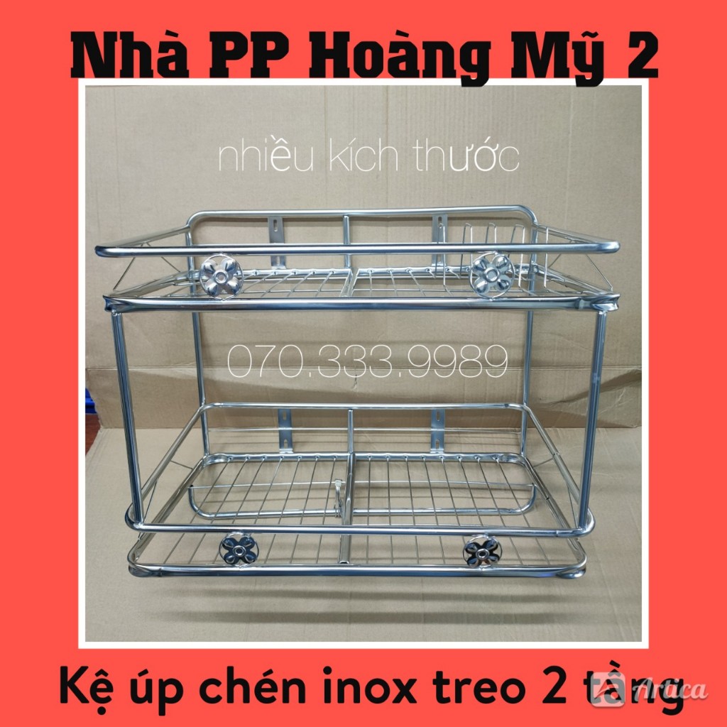[Treo] Kệ úp chén bát inox treo 2 tầng - Có móc treo nồi | Shopee Việt Nam