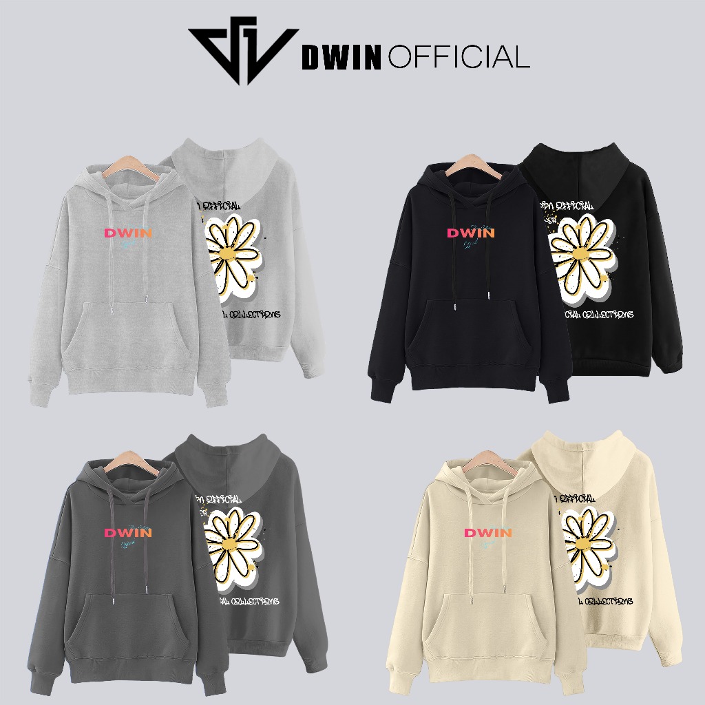 Áo Hoodie chữ Flower nỉ Unisex DWIN basic Nam Nữ form rộng oversize local brand SP00071