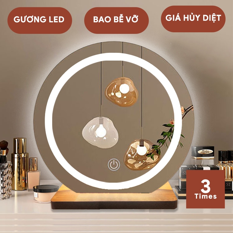 Gương để bàn trang điểm có led, gương tròn để bàn, nhiều kích thước, có cảm ứng tắt mở