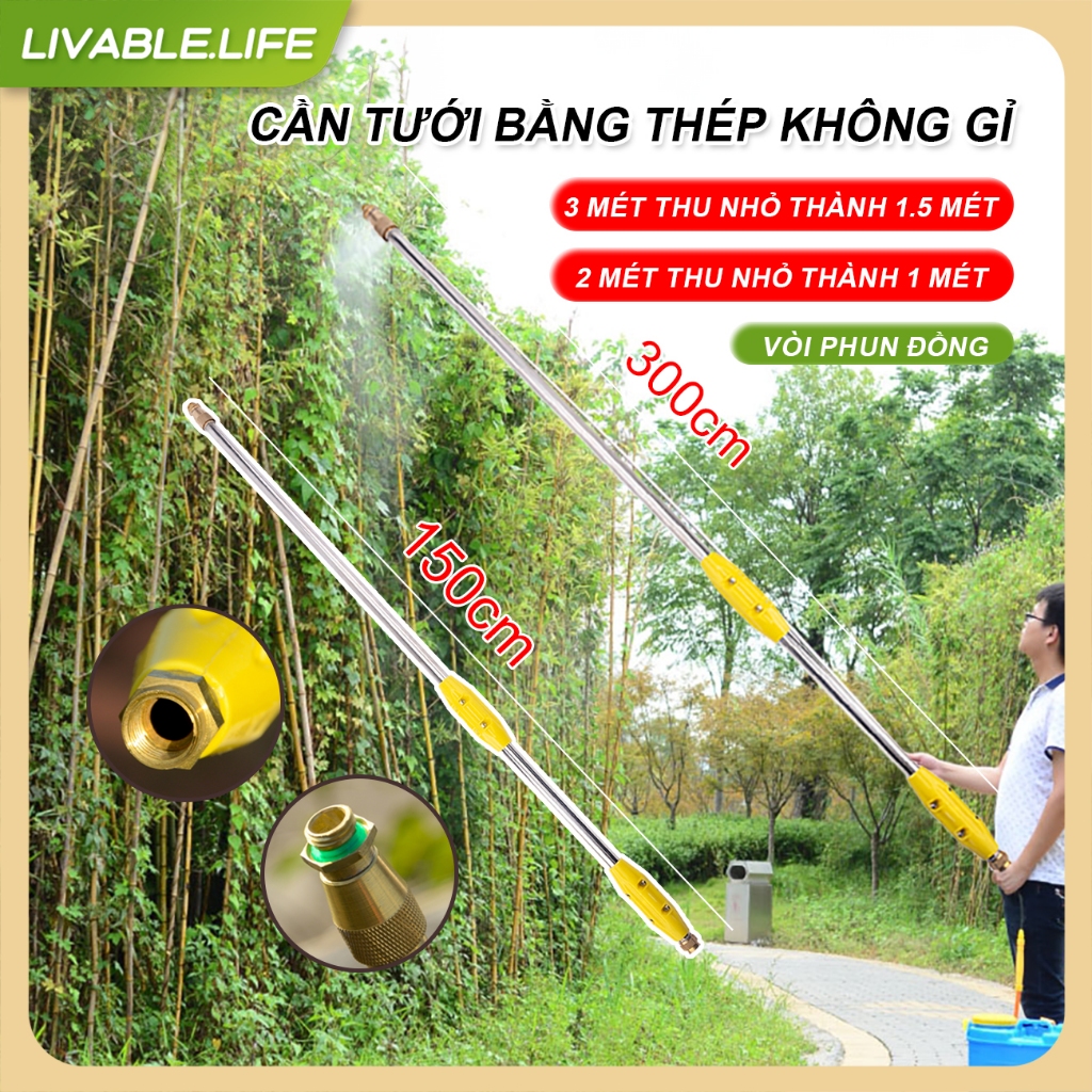 Cần Rút Tưới Hoa Inox Cần phun tưới dài 2m/3m Cần phun xịt inox rút ...