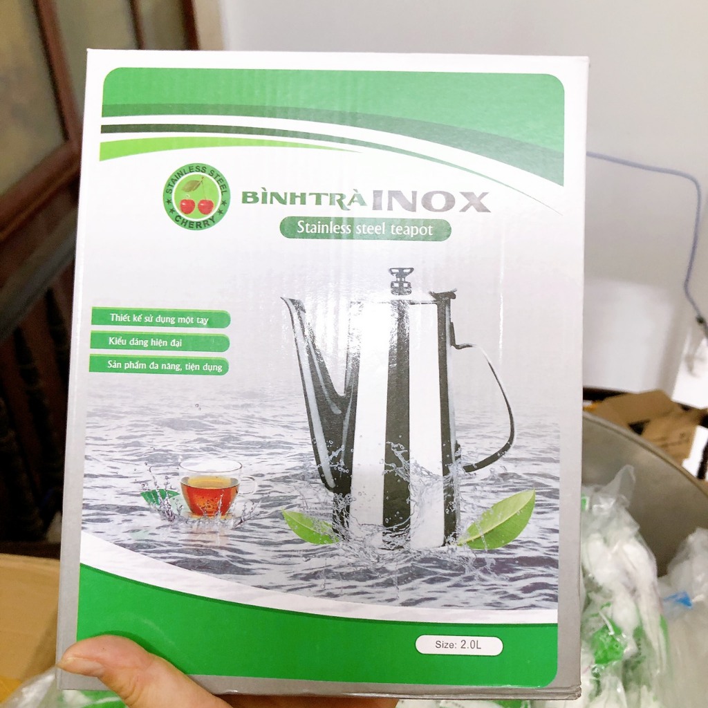 Ấm inox dung tích 2 lít dáng cao - cao cấp - đựng trà - cà phê - nước lọc nhà hàng