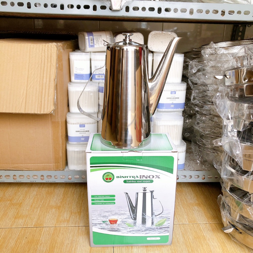 Ấm inox dung tích 2 lít dáng cao - cao cấp - đựng trà - cà phê - nước lọc nhà hàng