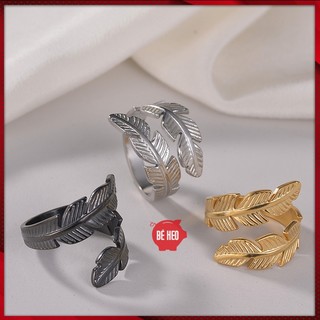 Nhẫn titan chiếc lá không đen - Trang sức Bé Heo BHN145-2