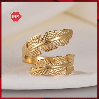 Nhẫn titan chiếc lá không đen - Trang sức Bé Heo BHN145-2