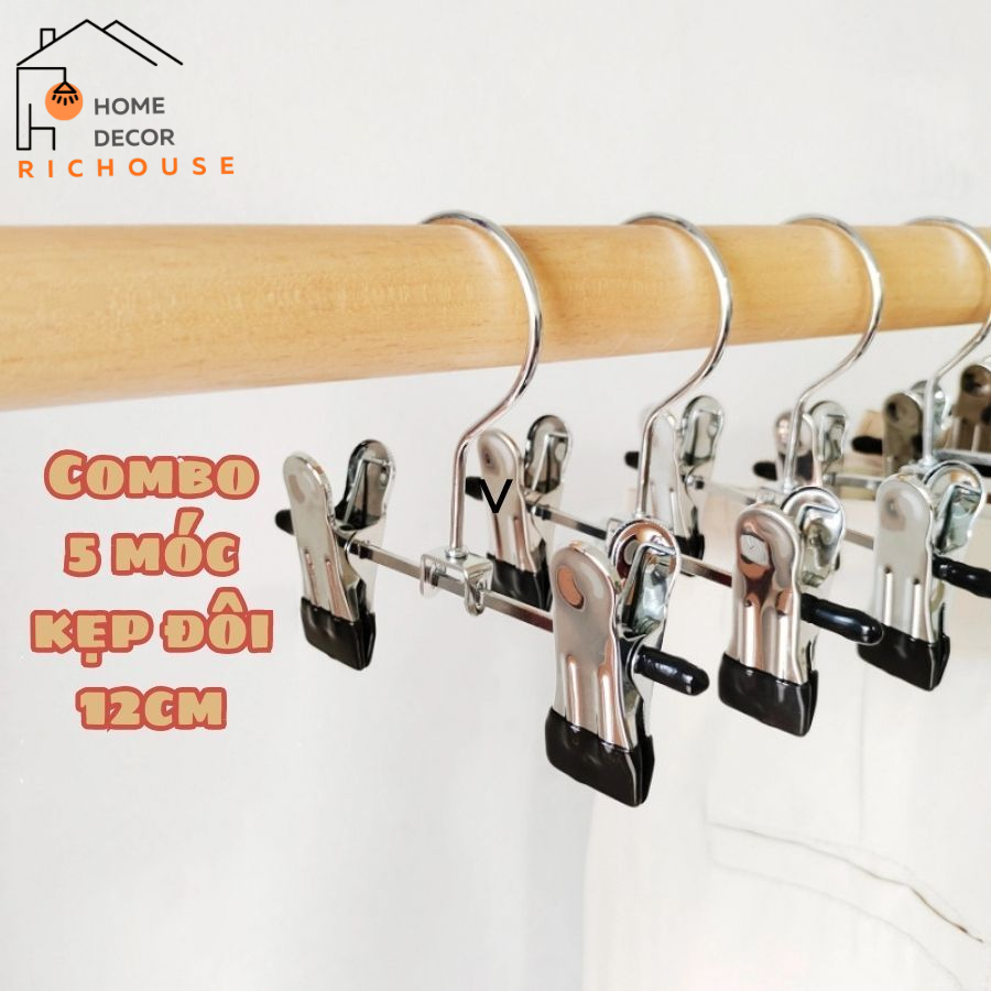 Bộ 5 móc kẹp đôi đa năng, móc treo đôi tất, đôi gang tay, đôi ủng chất liệu thép không gỉ