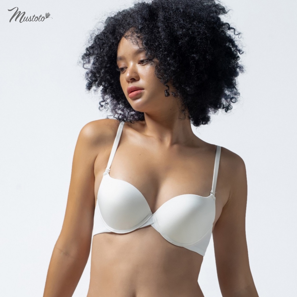 Áo Lót Nữ Trơn Nâng Ngực Có Gọng Mút Vừa 2cm Bra Hop Trắng Mustoto MA26