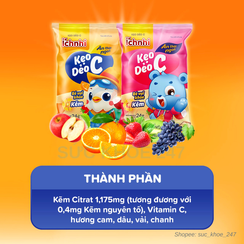 Kẹo Dẻo C Ích Nhi 10 Gói/Dây - Bổ Sung Kẽm Giúp Bé Tăng Cường Đề Kháng, Ăn  Ngon, Giup Phát Triển Thể Chất, Trí Não | Shopee Việt Nam