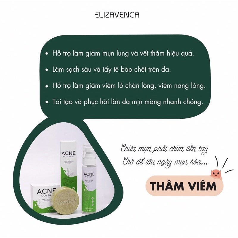 Xịt dưỡng da giảm mụn lưng, mờ thâm, sáng da Elizavenca