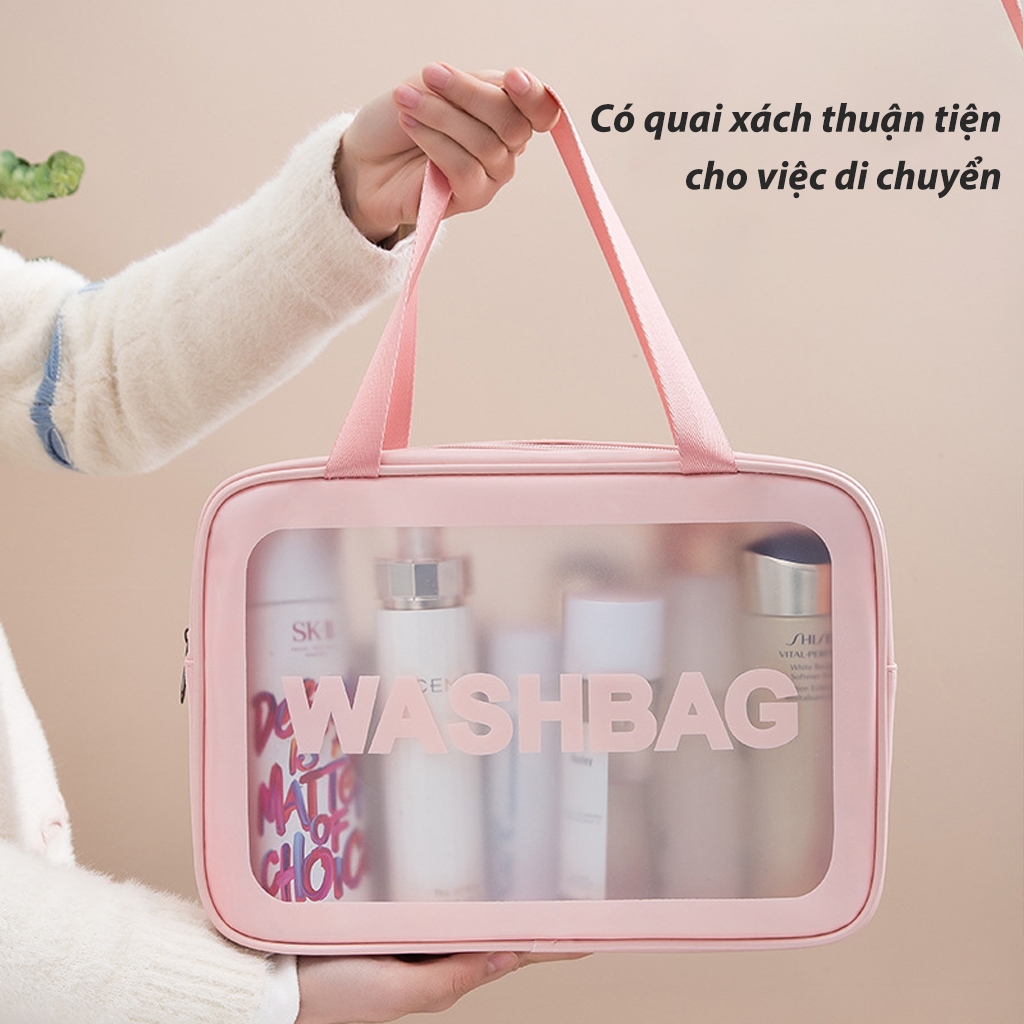 Túi Đựng Mỹ Phẩm Đồ Du Lịch Có Quai Xách Tiện Lợi, Túi Wasbag Da PU Đồ Trang Điểm Vải Chống Nước